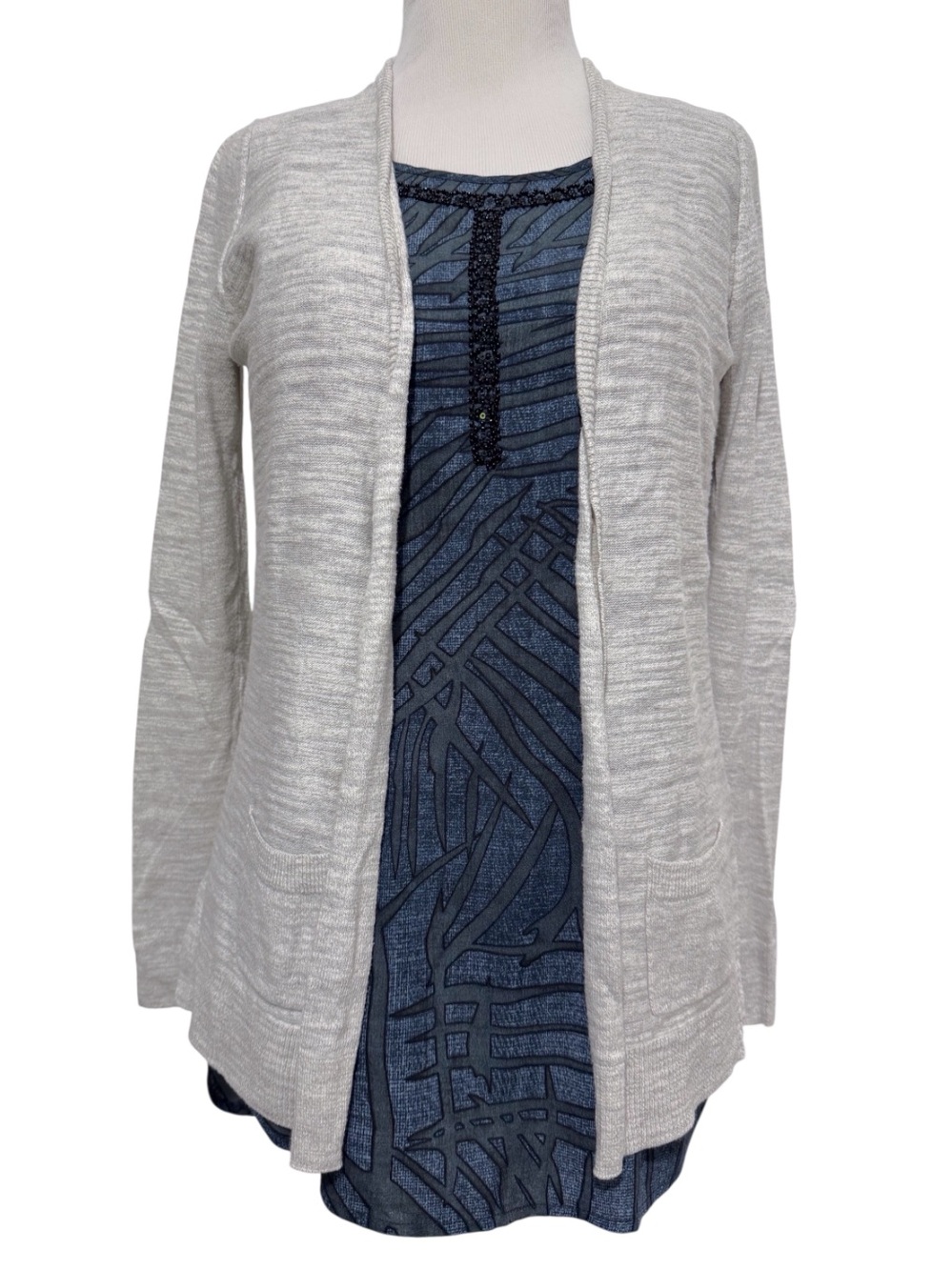 Lou and Grey Heathered Gray Knit Open Cardigan Size Small